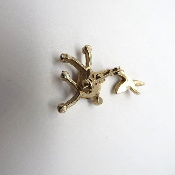 Vintage Reindeer Brooch Gold Red Rhinestone Body Holiday Christmas - Picture 9 of 9